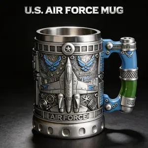 U.S. Air Force 3D Tactical Mug, Fighter Jet Embossed Stainless Steel Tankard, Collectible Drinkware Gift for Airmen Veterans Dad