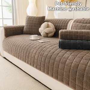 Thickened Plush Couch Covers for Dogs, 1 Count Solid Color Non-Slip Sofa Cover, Pet Friendly Sofa Protector, Machine Washable Anti-Scratch, Soft Grid Texture, for 1/2/3/4-Seater, Sectional & L-Shaped, Loveseat/Recliner, Multi-Color