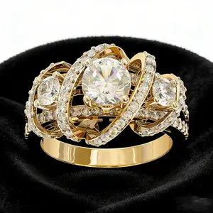 Aossio Classic Three-stone Design Wrap Halo Setting Engagement Ring