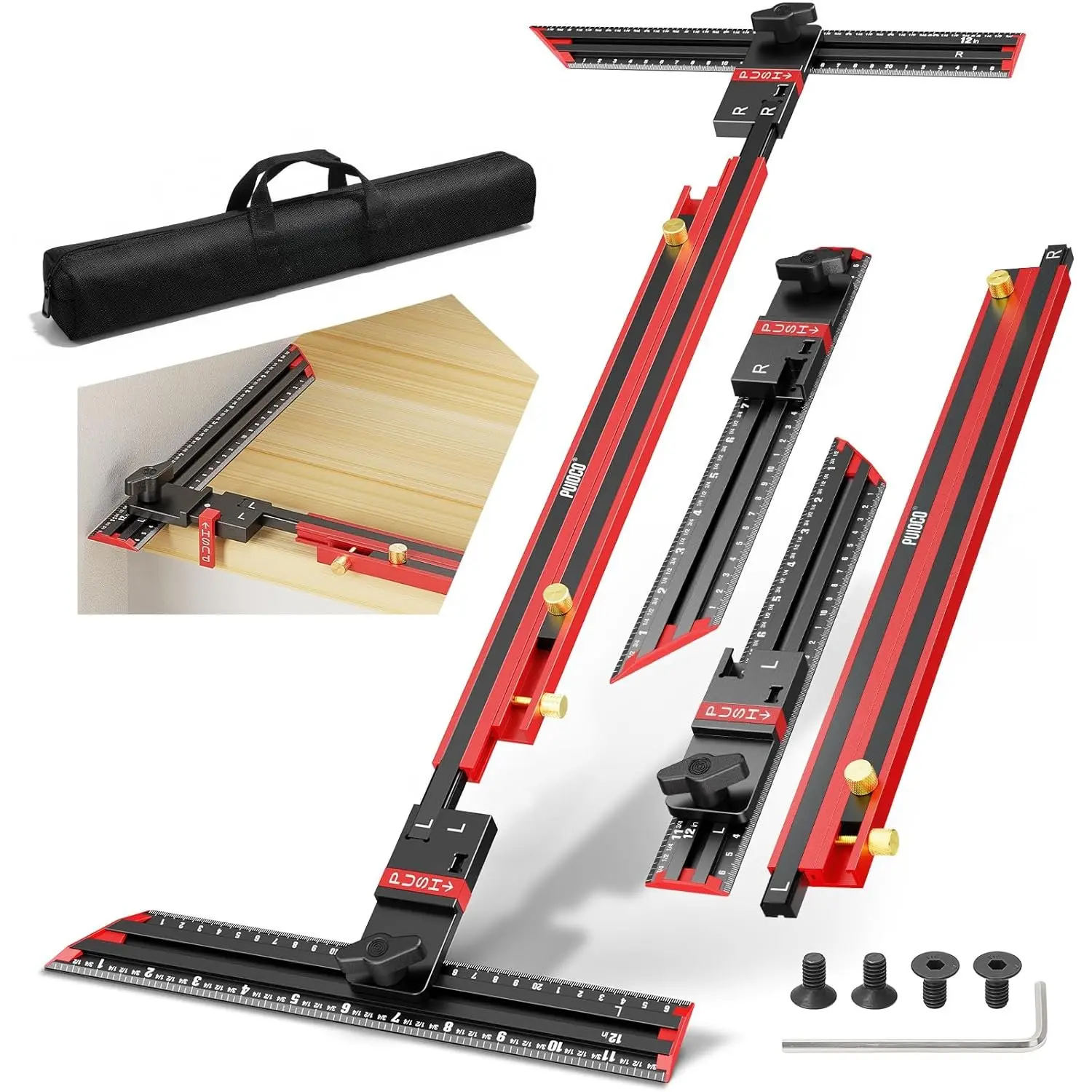 Stair Tread Template Tool, 2025 Integrated Design Stair Tread Jig - No Assembly Required, Solid  Alloy Stair Measuring Tool with Edge Stops for Measuring Stairs Riser & Partitions (Black)