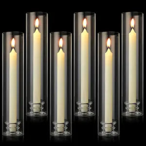 6 Sets Modern Candle Stand with Chimney Cover Taper Candle Holders Glass Hurricane Candle Holder for Tapered Candles 12inch Large  Candlestick Holder Stand with Cylinder Sleeves for Wedding