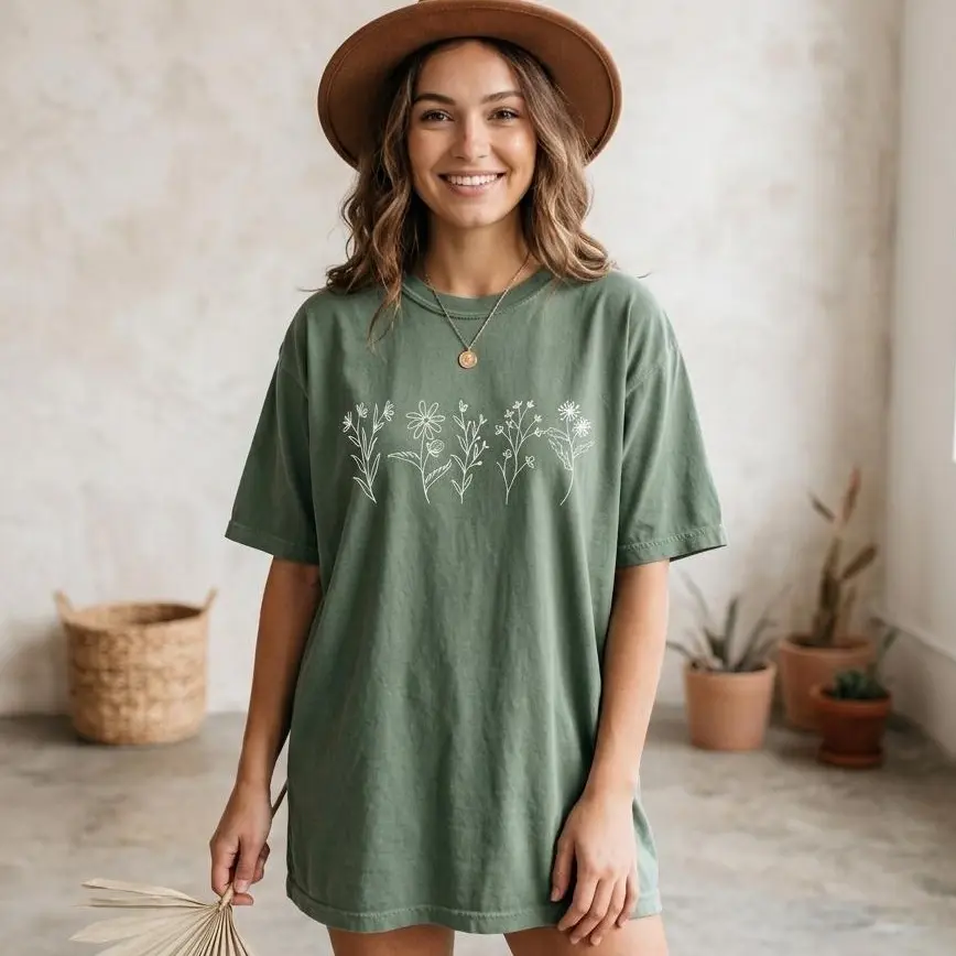 Comfort Colors Wildflower Shirt, Floral Cottagecore Shirt, Botanical Shirt, Flower Shirt, Wildflower Tshirt, Oversized cotton fitted women's shirt