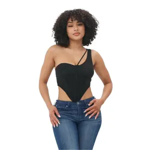 Bodice Corset Style One Shoulder Tops Adjustable Satin cherub  shirt