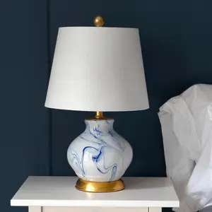 JONATHAN Y Holly Marbleized Ceramic LED Table Lamp , for bedroom, living room, foyer, hallways, dining room, dorms