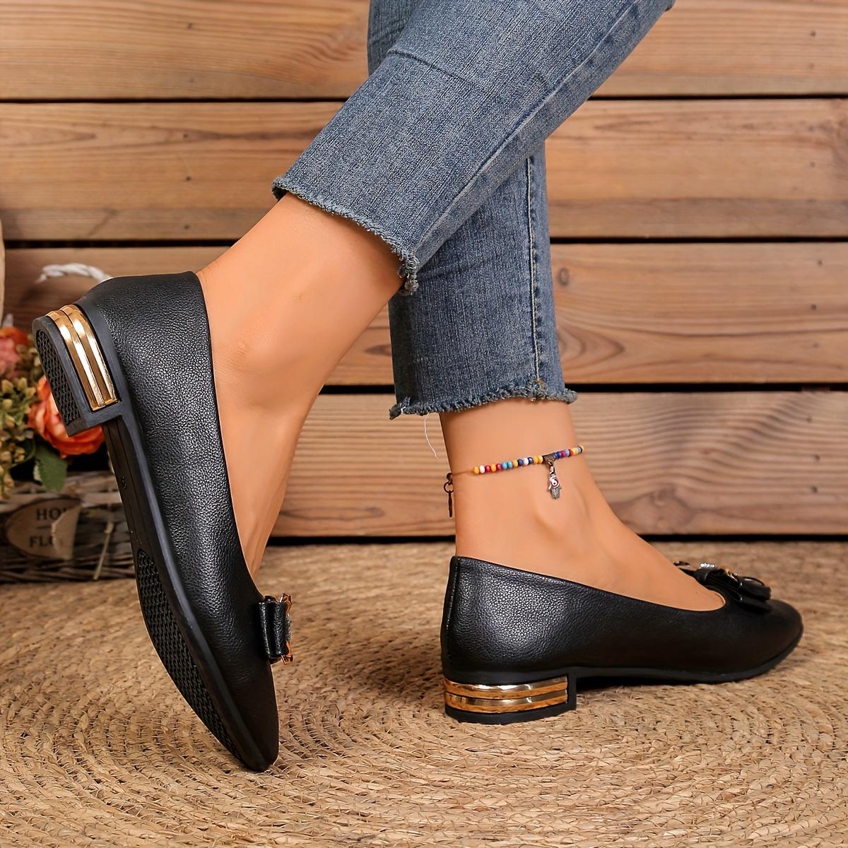 Women'S Home Outdoor Casual Easy Versatile Pointed Toe Lychee Texture Electroplated Electroplated Heel Decorative Strip Inlaid Sole Women'S Low Heel-On Heel, Women Shoes