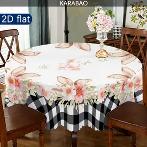 2D flat, 1PC, Easter Tablecloth Rabbit Pattern, Perfect Home Decor, Dining Room Decoration, Gift for Friends, Indoor Outdoor Use, Patio, Kitchen