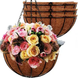 Planters Basket Outdoor Indoor(14 inch 4 Pack)-Coconut Coir  Baskets for  Outdoor,Metal Wire Baskets with Coco Liner Window Box Planters,  Flower Pots for Railings