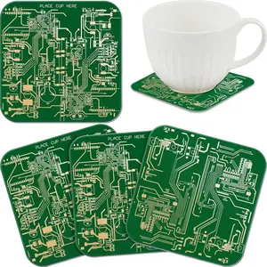 Nuenen 4 Pcs Circuit Board Coasters for Drinks - Immersion Gold PCB Design Engineer Gift for Party, Office, and Geek Nerd Enthusiasts