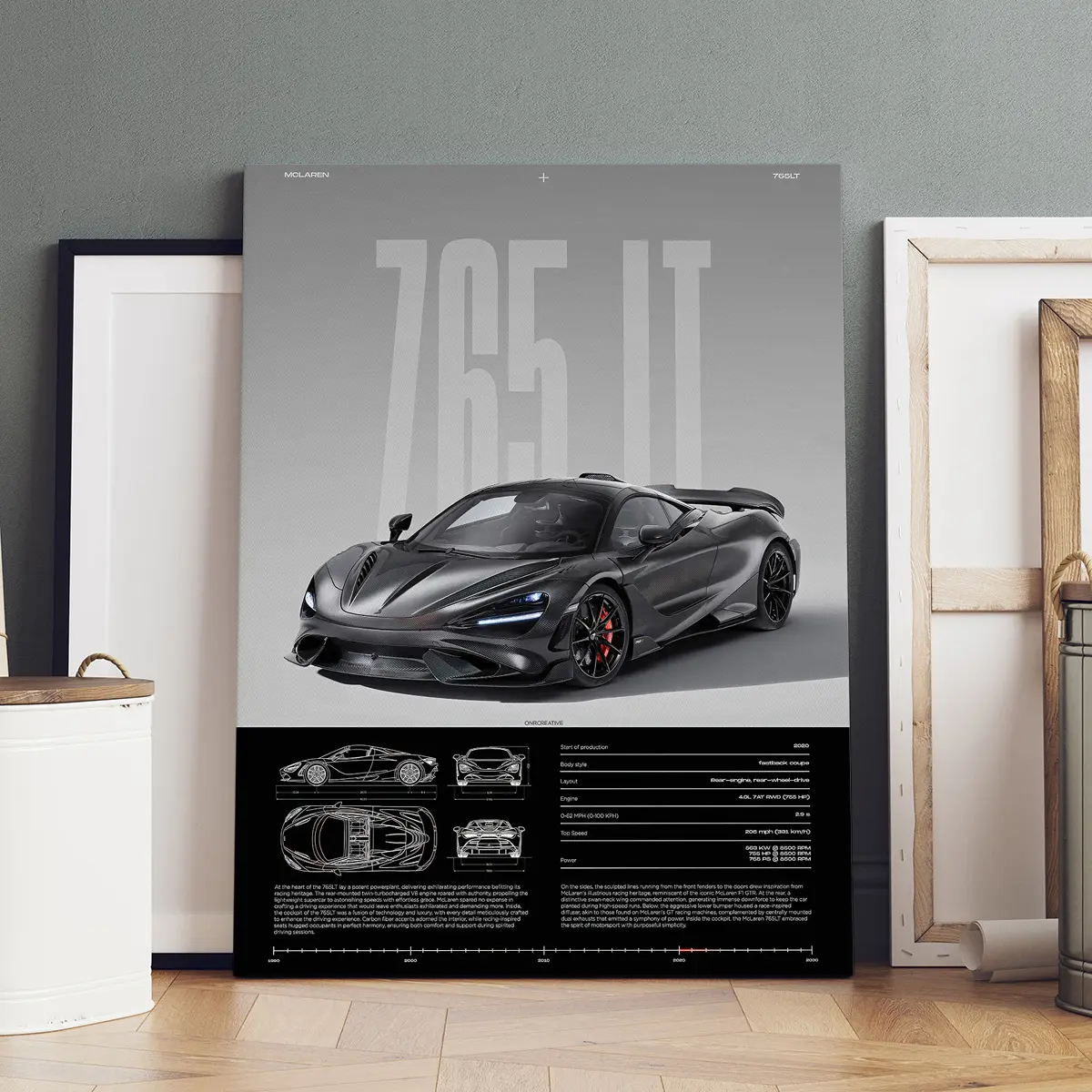 1 Count Wooden Framed Canvas, McLaren 765LT Performance Analysis Poster, Modern Art, Art Prints, Home Decor, Wall Picture Decor, Canvas Wall Art, Wall Art Painting, Ideal Gift, High Definition, Waterproof, Decorative Artwork