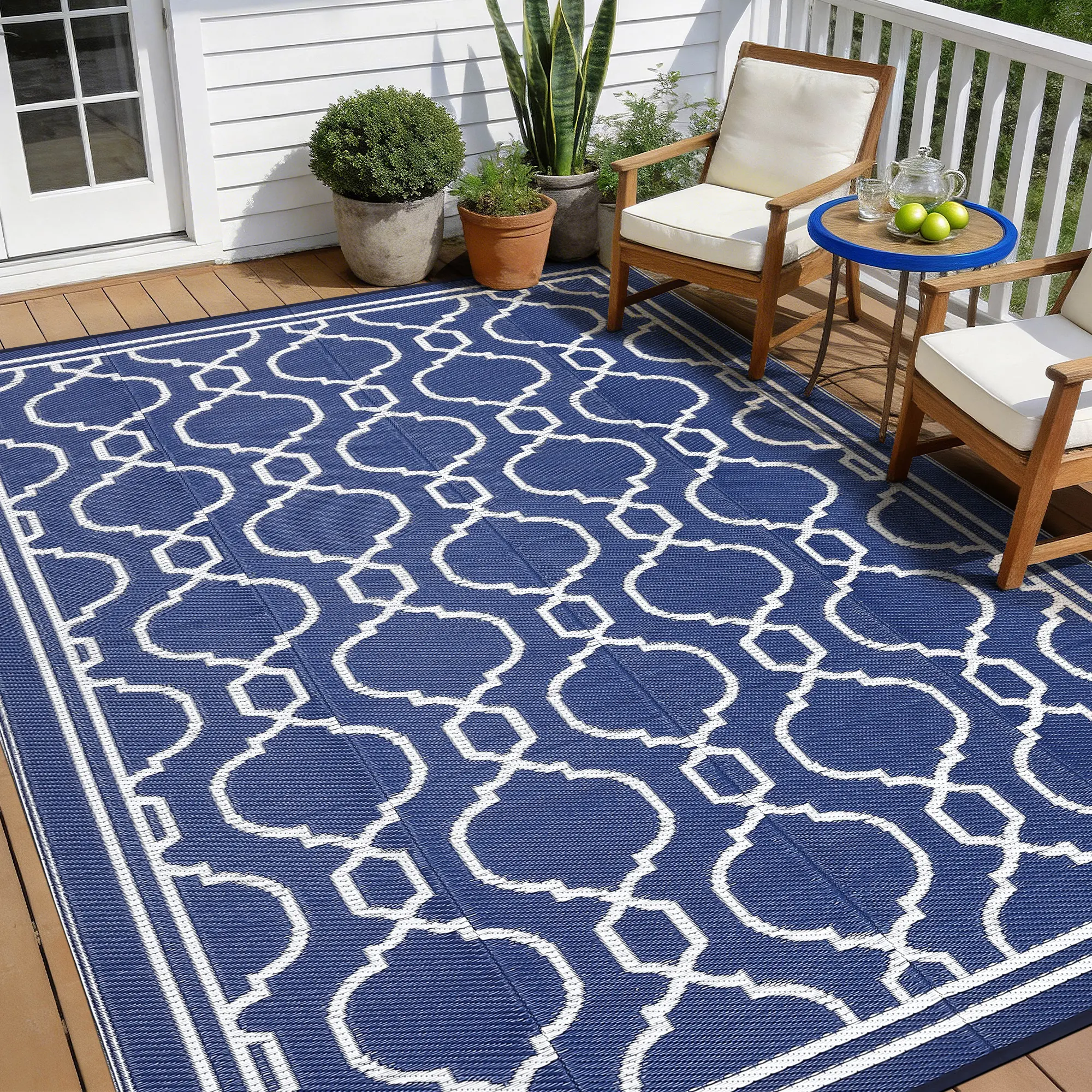 Garvee Outdoor Waterproof rug Carpet with Modern Geometric Patterns Washable Foldable Double-sided Plastic Surface Carpet UV Resistant for Patios Beaches RVs Pools Gardens and Courtyards waterproof patio rug