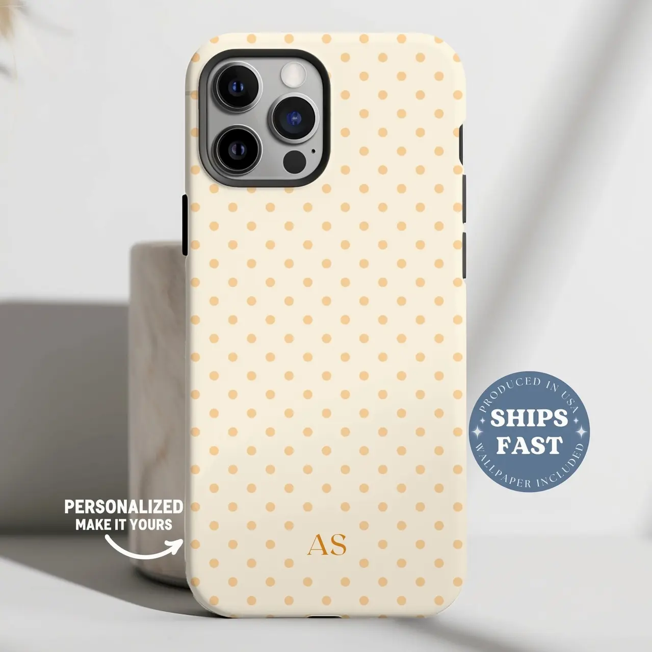 Personalized Orange Polka Dot Phone Case for iPhone 17 16 15 14 13 Initials iPhone Case Polka Dot Phonecase Monogram Custom Phonecase Orange