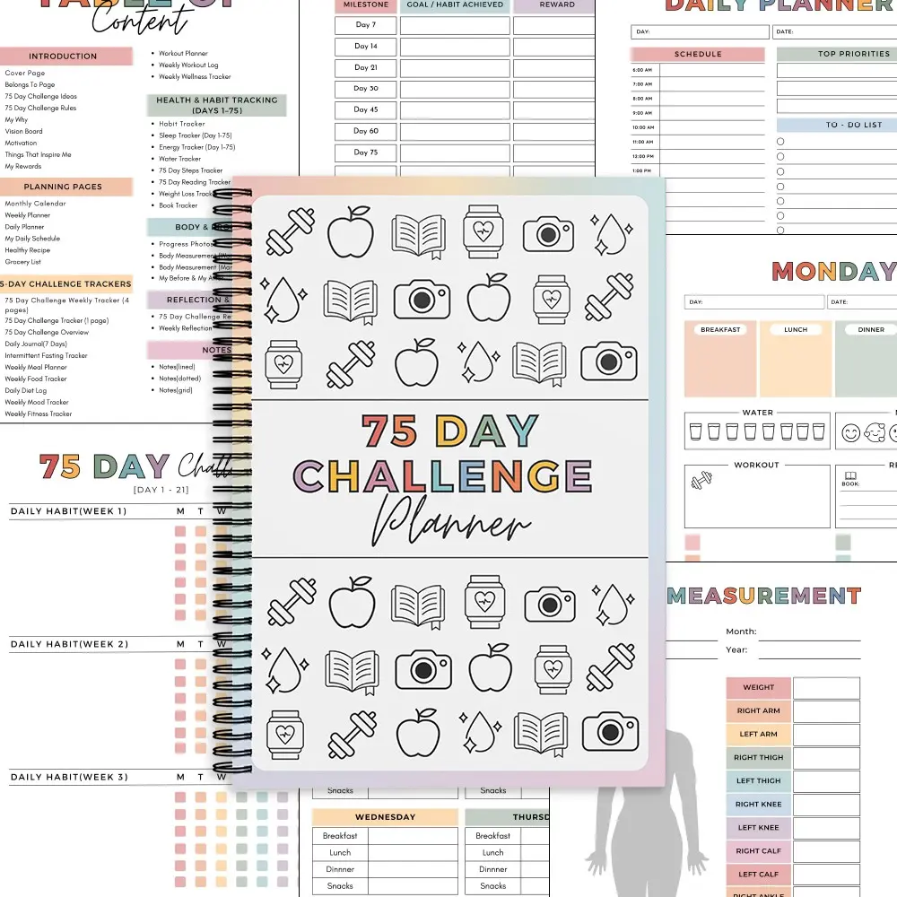 Fitness Transformation Notebook, Habit Tracker & Planner - All-in-One Wellness & Health Journal for Daily Goals, Meal Plans, Workout Log, Workout Progress & Body Measurements, Motivational Organizer with Weekly Reflection Pages, Challenge
