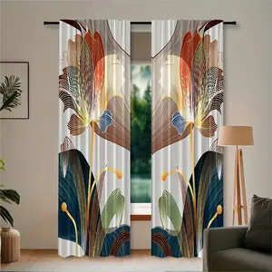 2pc abstract floral print curtains/door curtains feature a semi-blackout rod and bag design, making them a perfect gift for friends. Suitable for dormitories, bedrooms, living rooms, kitchens, dining rooms, studies, cafes, hotels, and apartments.