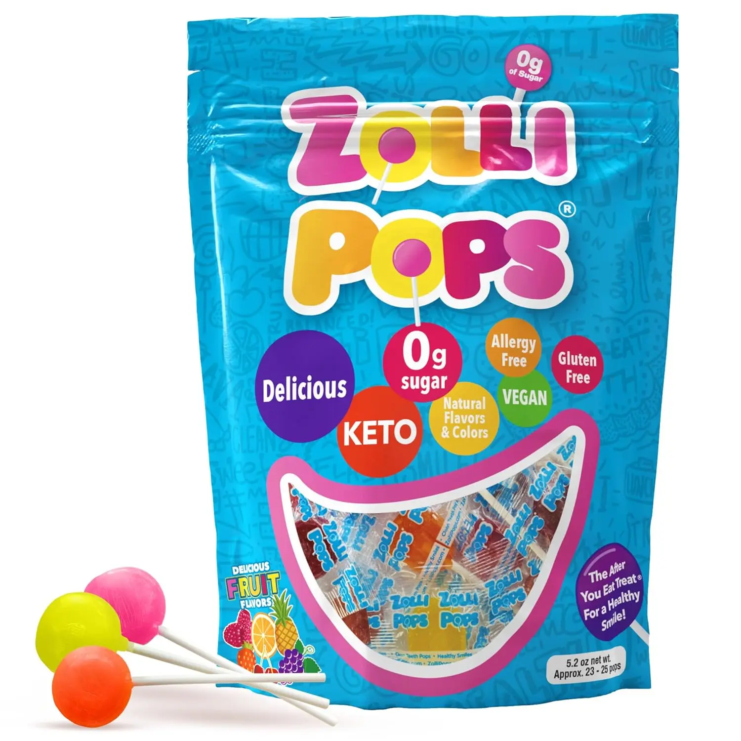 Clean Teeth Lollipops, Anti Cavity with Xylitol, Sugar Free Candy for a Healthy Smile Great for Kids, Diabetics and Keto Diet, Natural Fruit Variety, 5.2oz