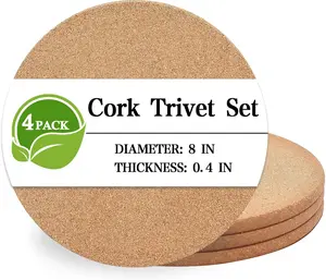 Cork Trivets, 4 Pack High Density Thick Cork Coasters Set, 8 Inch Heat Resistant Multifunctional Round Gray Trivets