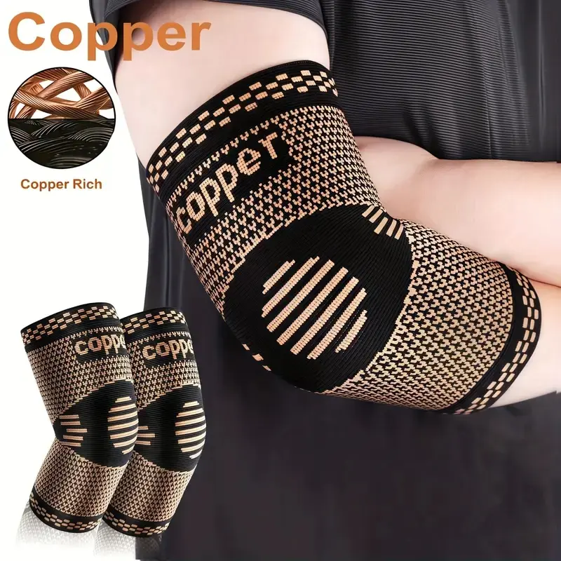 Men & Women Copper Elbow Support Sleeves, Elastic Knitted Compression Arm Sleeve Pair, Sports Accessories for Daily Use, Elbow Brace, Elbow Guard, Elbow Wraps for Weightlifting