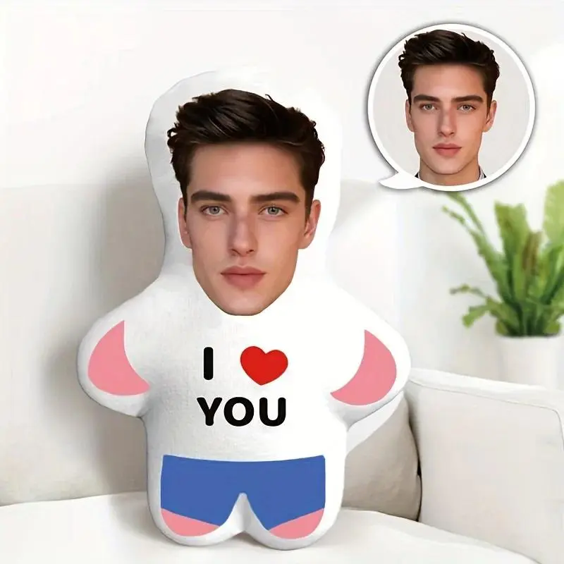 Customized "I Love You" mini plush doll personalized photo pillow, perfect couple gift, soft polyester