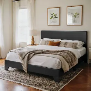 HOOMIC Upholstered Platform Bed Frame【Frame Only No Mattress】,Adjustable Headboard with Solid Wood Structure, Black/Light Grey/Dark Grey/Beige/White,No Box Spring Needed,Full/Queen/King