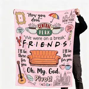 Friends-Inspired Pink Flannel Throw Blanket - Central Perk Quotes Print, Colorful Iconic Design, Soft Cozy Throw for Sofa, Living Room TV Watching, Ideal Home Decor Gift, Throw Blankets,summerwins summerwins