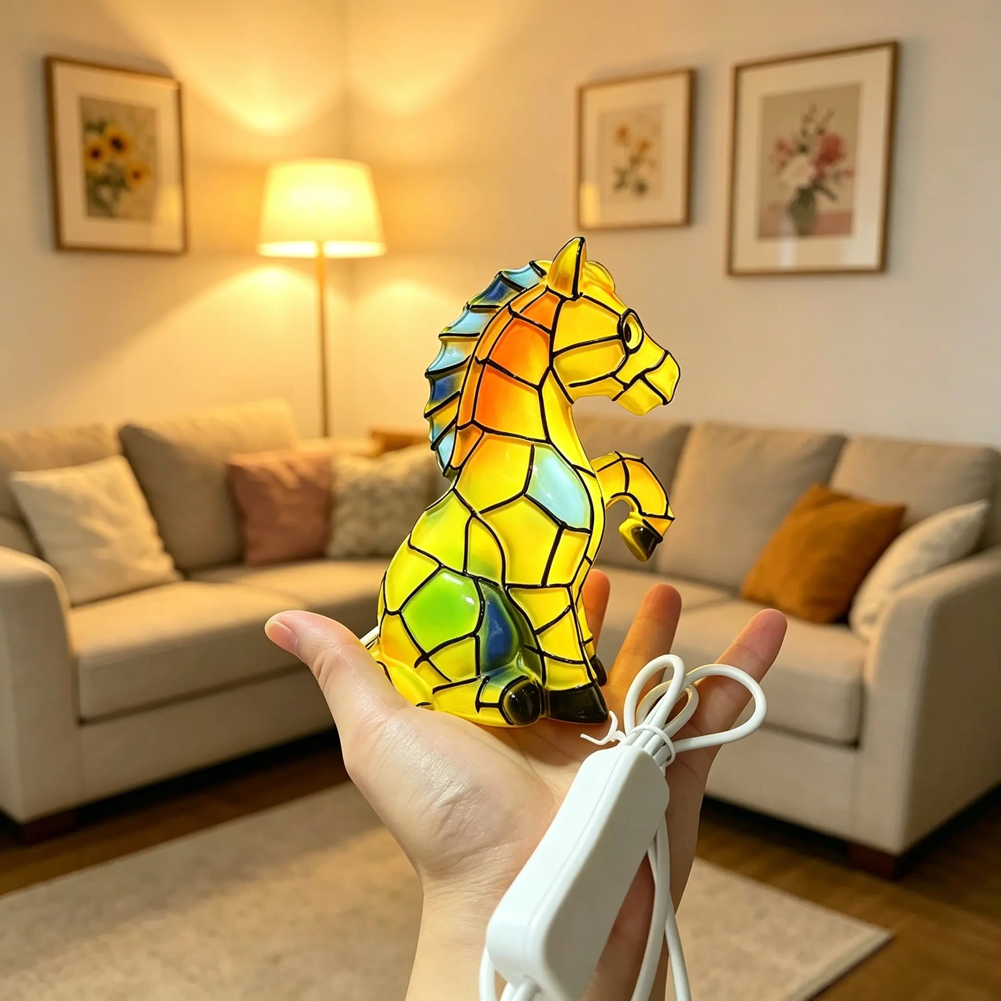 1pc Pony Resin Night Light, Aesthetic Desktop Ornament for Home Decoration Crafts