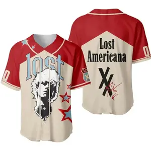 Lost Americana Vintage Baseball Jersey, Retro USA Inspired Button Down Jersey Shirt