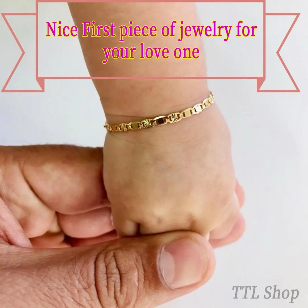 TTL Shop Kids Gold Plated Non-Tarnish Chain Bracelet - High-Quality Fashion Costume Jewelry for Boys & Girls, Gold Plated Band, Multiple Sizes Available, Bracelet Jewelry, Anniversary, 0-14 Years, Metal Coating, Casual, Multi-Size