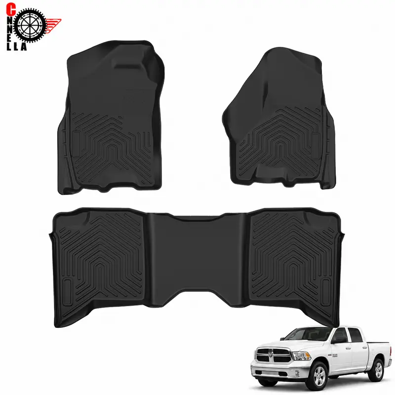 TPE Foot Mats Fit For 2019-2024 Dodge Ram 1500 2500 3500 Crew Cab Truck, All-Weather Waterproof & Stain Resistant Heavy Duty Custom Fit Truck Liners, Front & Rear Set Waterproof Cars Accessories