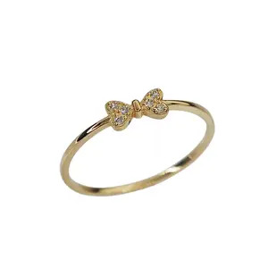 Elegant Dainty Bow Ring - 925 Sterling Silver 14K Gold-Plated Micro-Zircon Japanese-Style Women's Pinky Band