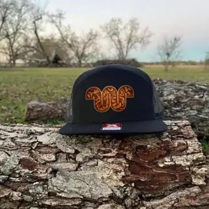 King Ranch Leather Patch Trucker Hat, 7 Panel Brakish Camo, Black, White, Khaki Brown Mesh Snapback, Premium Ranch Style Hat for Men, Durable Adjustable Outdoor Cap with Rustic Leather Patch, Western Work & Casual Wear | Gift For Him