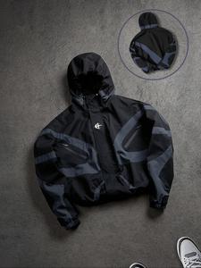 Men's Baseball Jacket High Street Patchwork Print Windproof Coat, Fashion College Style Long Sleeve Outerwear for All Seasons