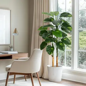 5FT 6FT Artificial Scindapsus Aureus Floor Plant, Unique Banana Peel Trunk & Decorative Pot, Realistic Fake Tree for Indoor Outdoor Home Office Decor