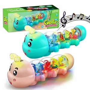 Electric Transparent Gear Caterpillar Toy with Light & Music, Automatic Obstacle Avoidance, Bump & Go Walking Toy for Toddlers, Ideal for Birthday, Christmas, Easter Gifts, Musical Light Up, Sensory