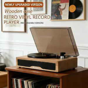 Myvision Vinyl Record Player Rechargeable 3-Speed Bluetooth Portable Turntable with Stereo Speakers RCA Line Out AUX in Headphone Jack Home Decorations & Gifts 33-1/3 45 78 RPM 7 10 12-inch Vintage Design Gift   bluetooth    speaker   Gifts bgm player
