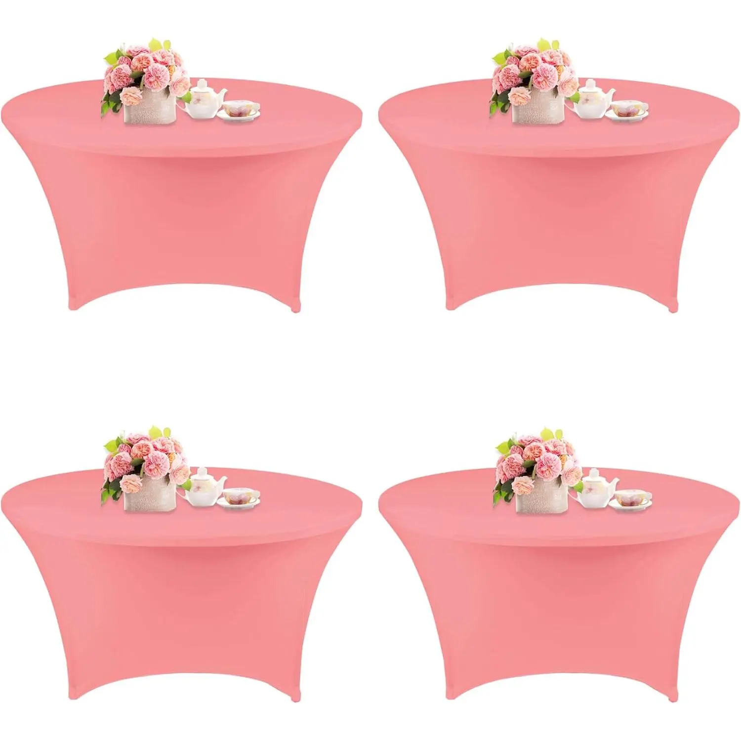 4 Pack 6FT Round Spandex Tablecloth 72 Inch Stretchable Table Cover Washable and Wrinkle Resistant Table Cloth for Wedding, Banquet, Birthday, Party, Restaurant (Dusty Rose)