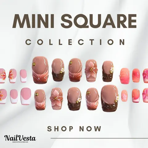 NailVesta MINI SQUARE COLLECTION – 100% Handcrafted 3D Press-On Nails | Reusable, Long-Lasting, Salon-Quality trendy art indie watches pixie pick new sets Blue Glitter Hoof Polish Quick Dry Gloss Top Coat zrk gel chrome finish easy manicure detour lacquer