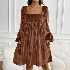 Women's Velvet Tie-Back Square Neck Mini Dress with Bishop Sleeves Christmas & Holiday Party Outfit for Winter Weddings and Seasonal Events Elegant Lightweight Womenswear Breathable Clothes top quince dupe