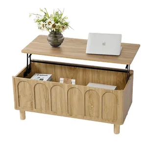 Giratree 39.37"W×17.72"D×17.72"H Lift Top Coffee Table with Arched Finish, Raisable Tabletop & Hidden Storage, Wood Center Table for Living Room, Suitable for Dining/Gaming/Working