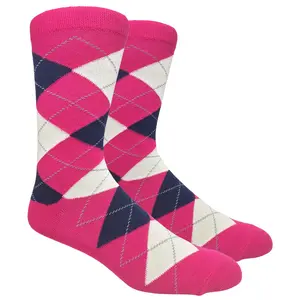Fuschia Argyle Dress Sock with Navy and Cream Pattern