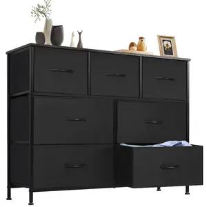 Wide Fabric Storage 7-Drawer Dresser for Bedroom Modern Design Minimalistic Organizer Unit for Closet Living Room Hallway Spacious Storage Sleek Fabric Design