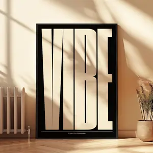 VIBE - Bold Black and White Modern Poster, Contemporary Wall Art Print, Minimalist Decor for Home or Office, Stylish Digital Typography Art