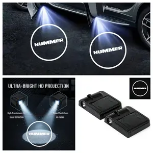 4-Pack Hummer Logo Car Door LED Welcome Projector Lights, Compatible with Hummer H2/H3/H1 Series Vehicles, Peel-and-Stick Non-Destructive Drill-Free Waterproof Courtesy Lights