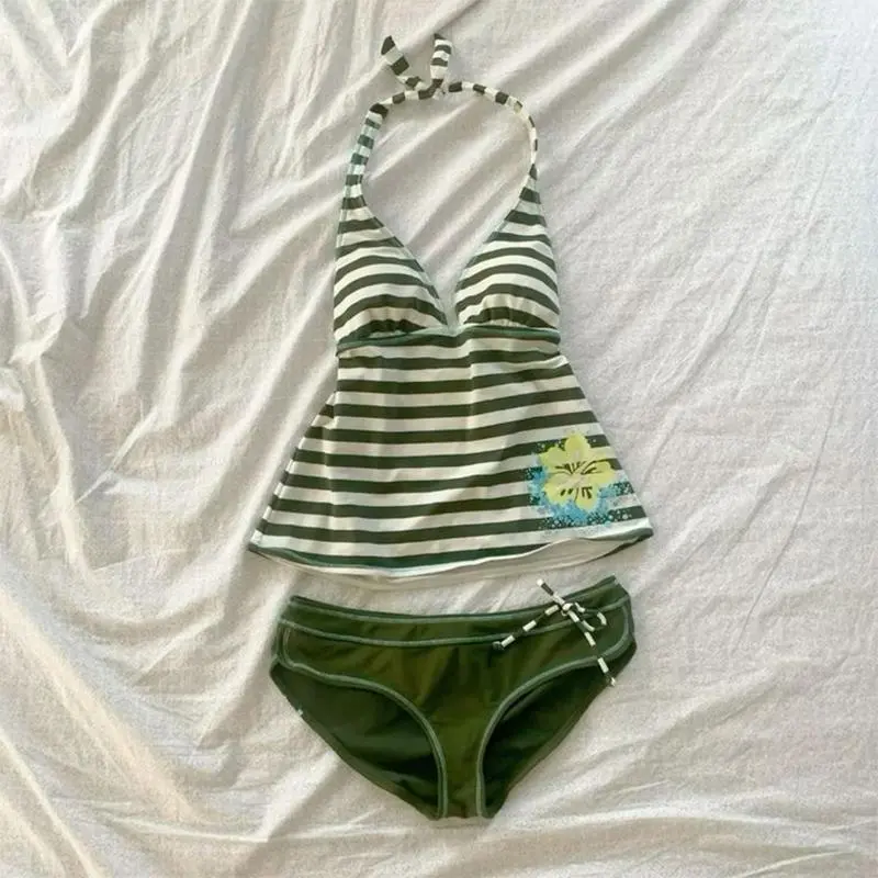 2 Piece Women's Summer Beach Bikini Set Sexy Slim Chic Floral Print Halter Neck Swimsuit Set 2000s Aesthetics Hottie Streetwear