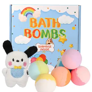6pcs Surprise Bath Bomb Gift Set, Body Care Products, Bath Additive With Gifts Egg Shell Toys, Plush Doll Accessories for Kids, Perfect for Christmas Holiday Party Gift Exchanges