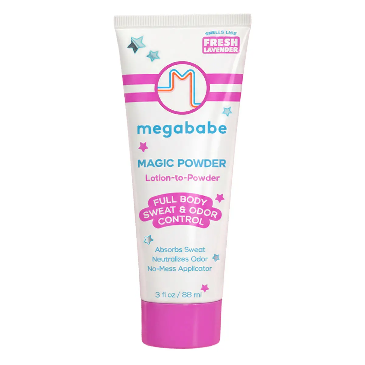 Megababe Magic Powder Stay-Dry Sweat-Absorbing Lotion - Aluminum-Free, Talc-Free Talcum Powder Alternative for Bath & Body Care - 3 fl oz