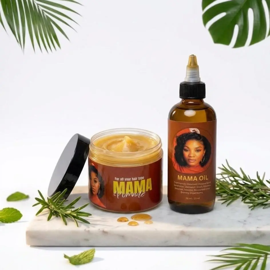 ( Small) Mama's Hair Pomade & Oil Set for All Hair Types, Includes Pomade and Oil for Styling and Nourishment
