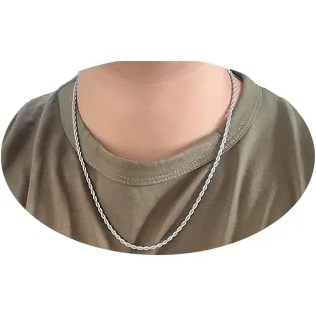 Twist Chain for Men,Titanium Steel 3mm 4mm 6mm Rope Chain Necklace,Titanium Steel Chain Necklace Is Super Shiny Durable and Colorfast 20,22,24,26,28Inches