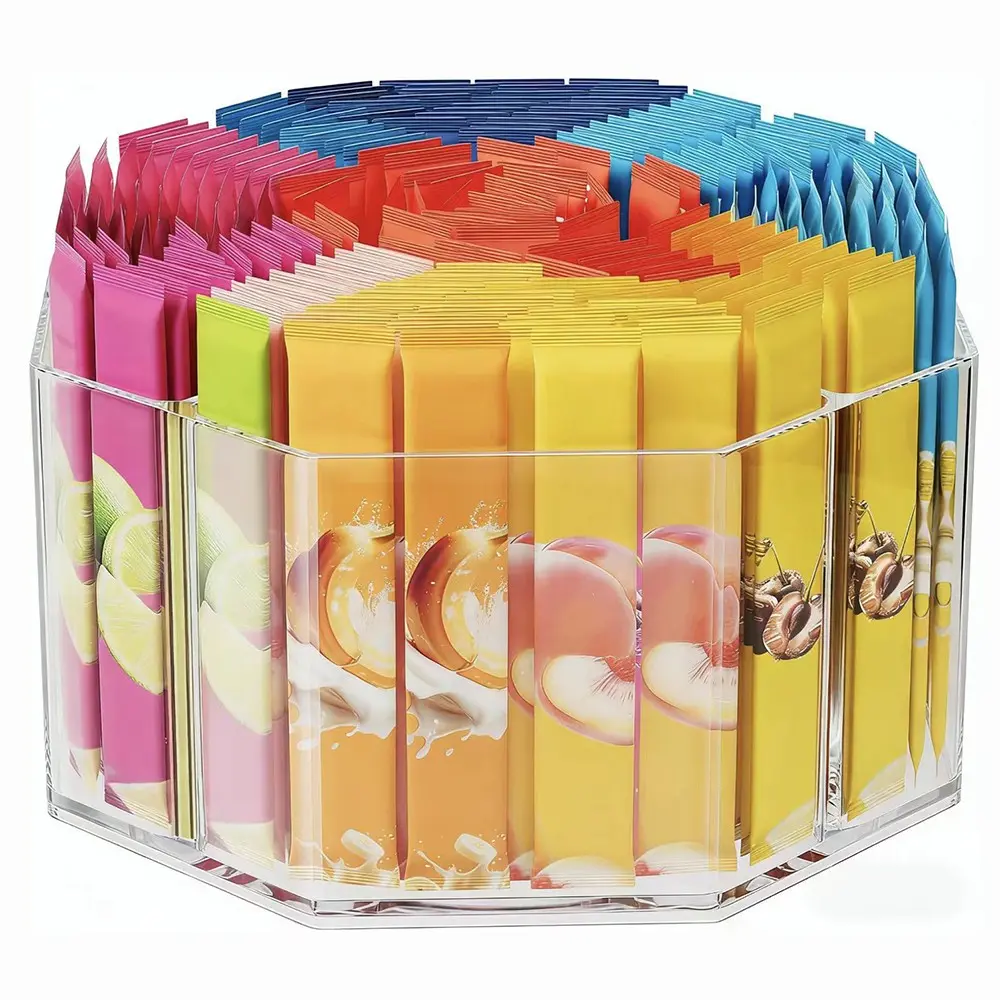 Octagonal 5-Compartment Transparent Rotating Storage Box, Compartment Containers, Clear Storage Box, Multi-Purpose Desktop Organizer for Cosmetics, Coffee, Tea Bags, Spices