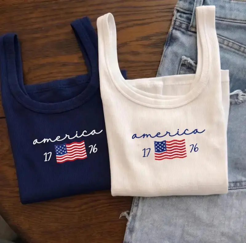 America 1776 Embroidered Tank Top, Patriotic USA Flag Shirt, Fourth of July Tank, Americana Summer Outfit, USA Gift