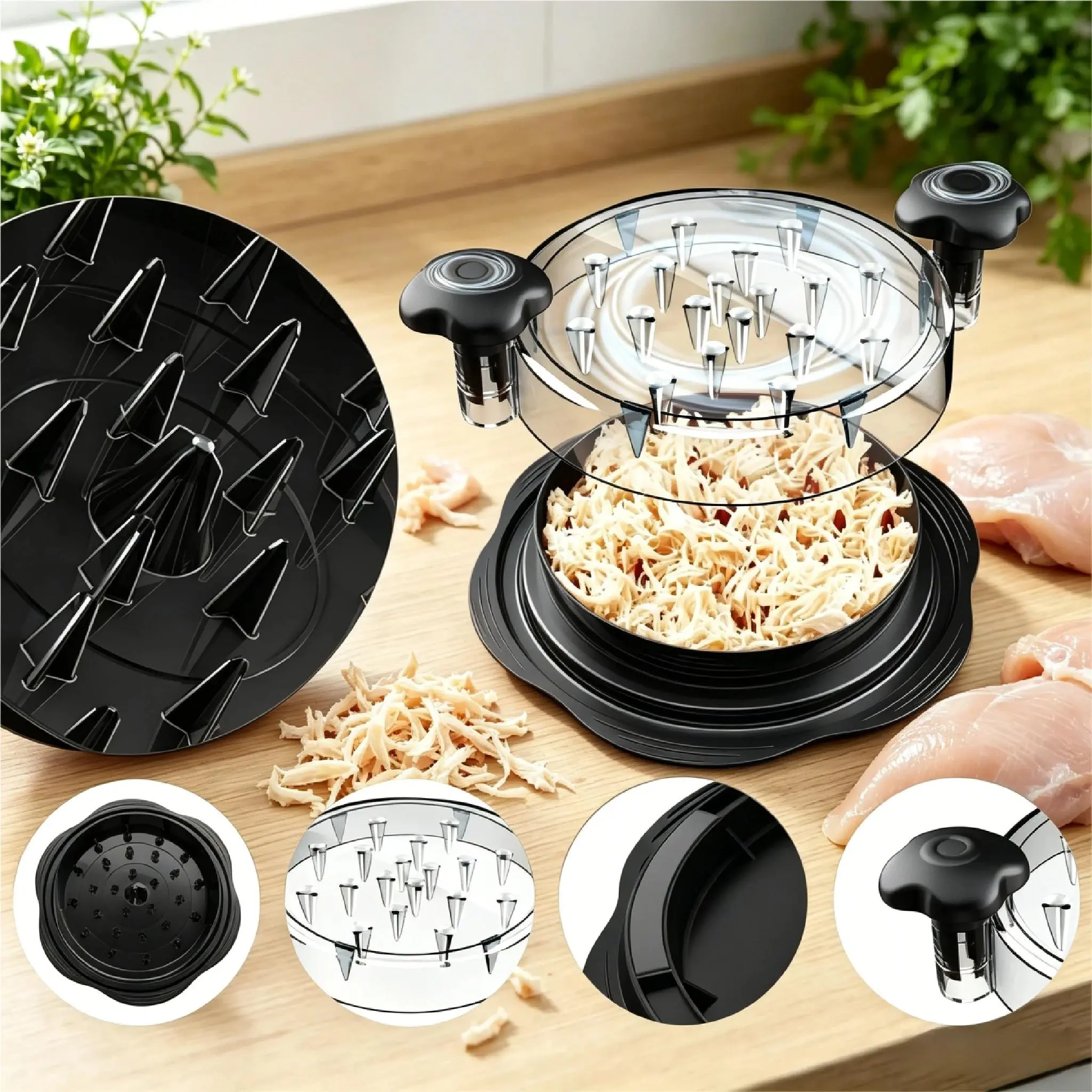 Large Twist Chicken Breast Shredder with Transparent Visible Body, Anti-Slip Strips & Ergonomic Handle, High Capacity Kitchen Meat Shredding Tool for Quick Shredding Meat