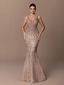 V Neck Pearl Sequin Dress
